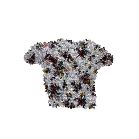 Unbranded Tops - 90s Y2K Floral Bubble Popcorn Top –‎ Stretchy Vintage Shirt Cottagecore